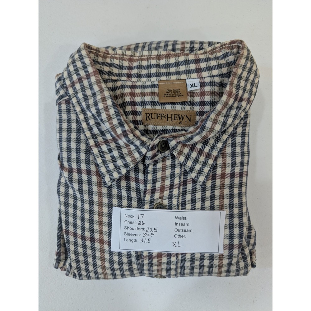 Ruff Hewn Mens XL Button Down Shirt Long Sleeve Plaid Elbow Patch Cotton - Picture 5 of 5